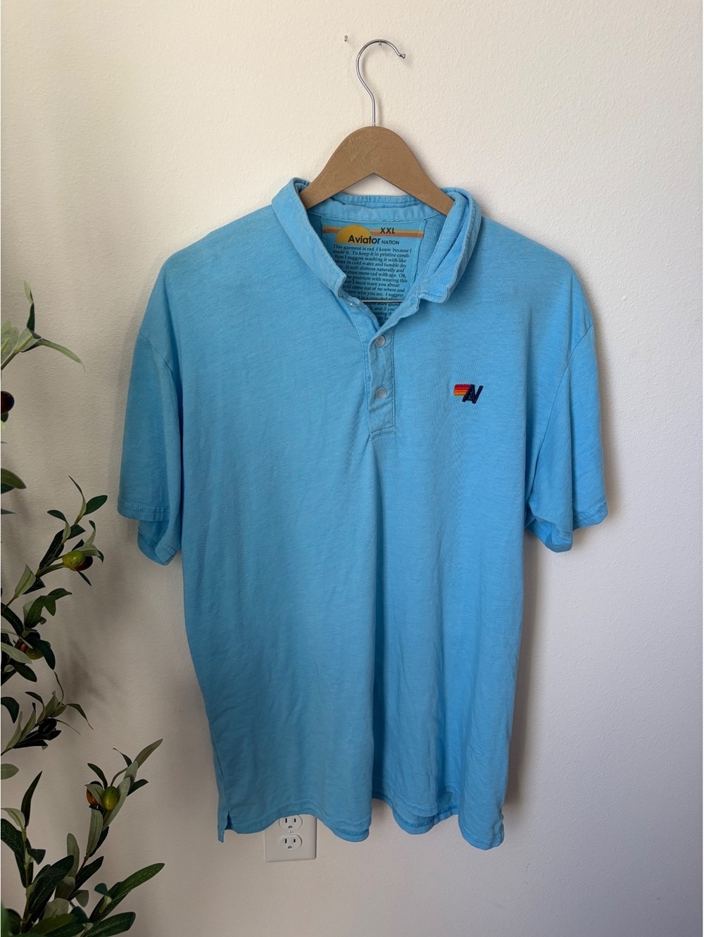 Aviator Nation Polo Shirt XXL Blue Rainbow Logo Short Sleeve